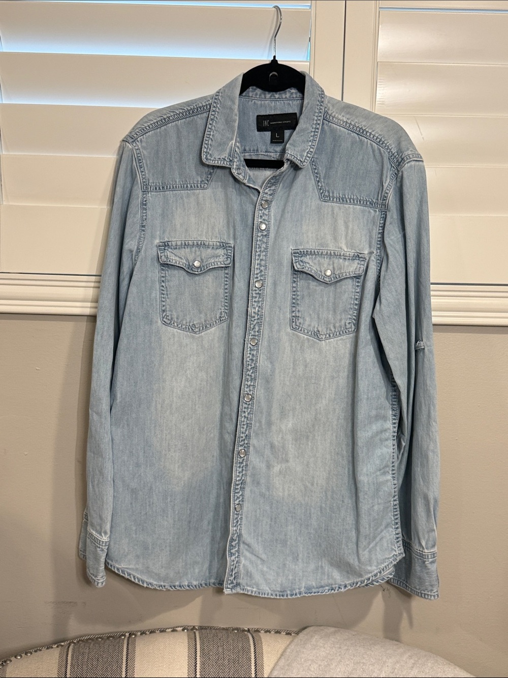 INC International Concepts Light Blue Denim Button-Down Shirt